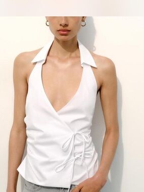 Zara White Halter Wrap Camisole with Collar